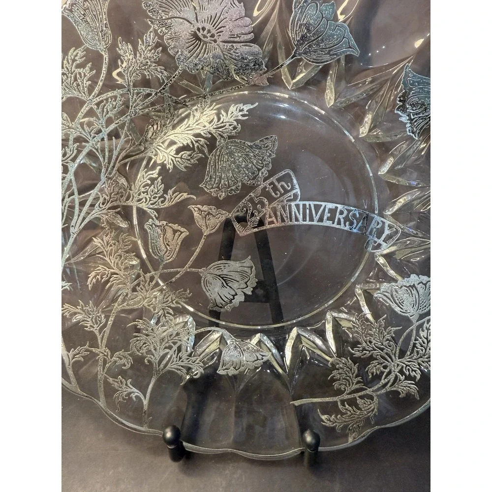 Vintage 25th Anniversary Silver Overlay Plate, Excellent Condition